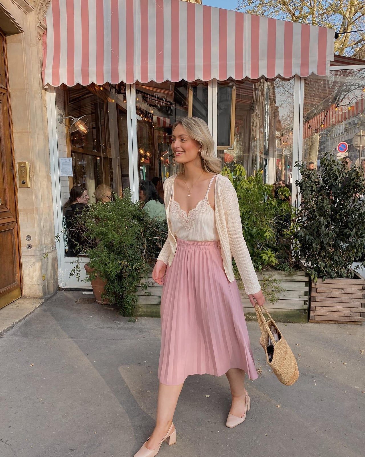 Cream Knit Cardigan with Pastel Pleated Skirt — Classy Coquette Outfits