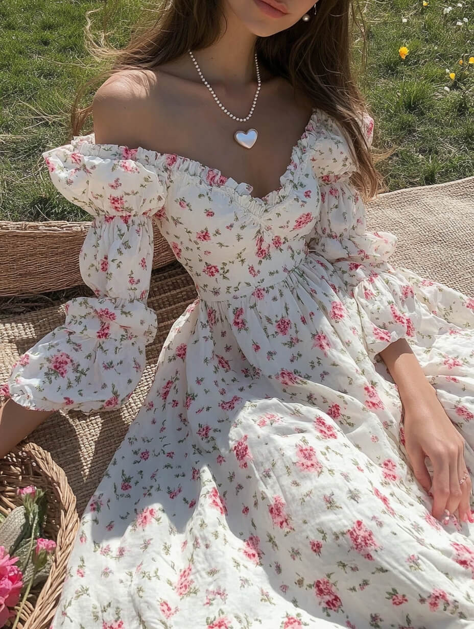 White Floral Print Off-the-Shoulder Dress — Classy Coquette Outfits