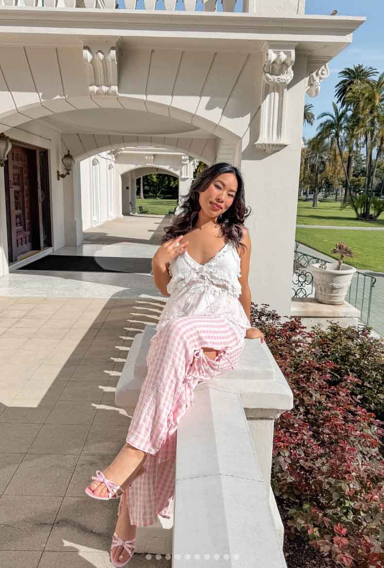 White Ruffled Camisole with Gingham Pants — Classy Coquette Outfits