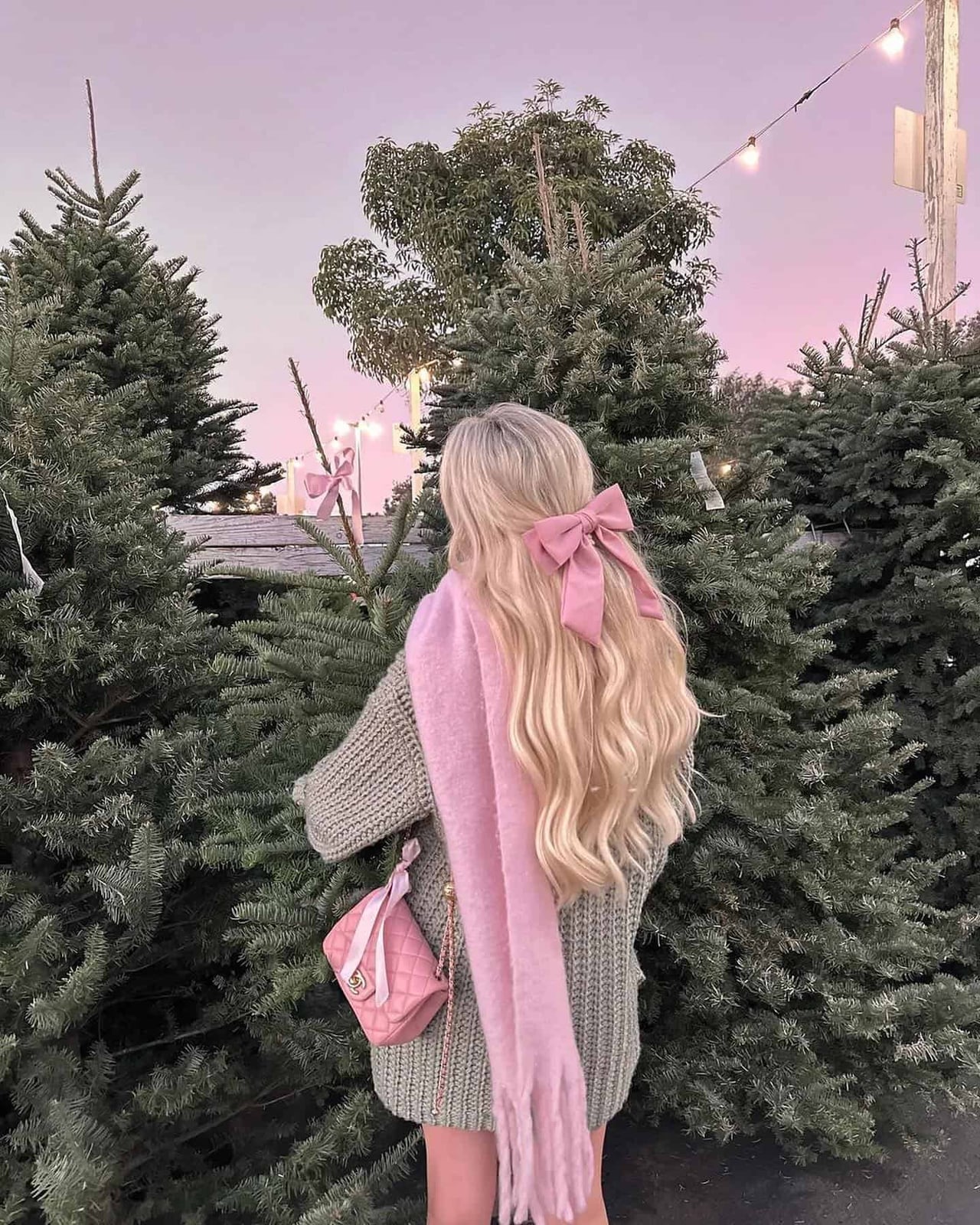 Sage Green Sweater with Pink Scarf and Hair Bow — Classy Coquette Outfits