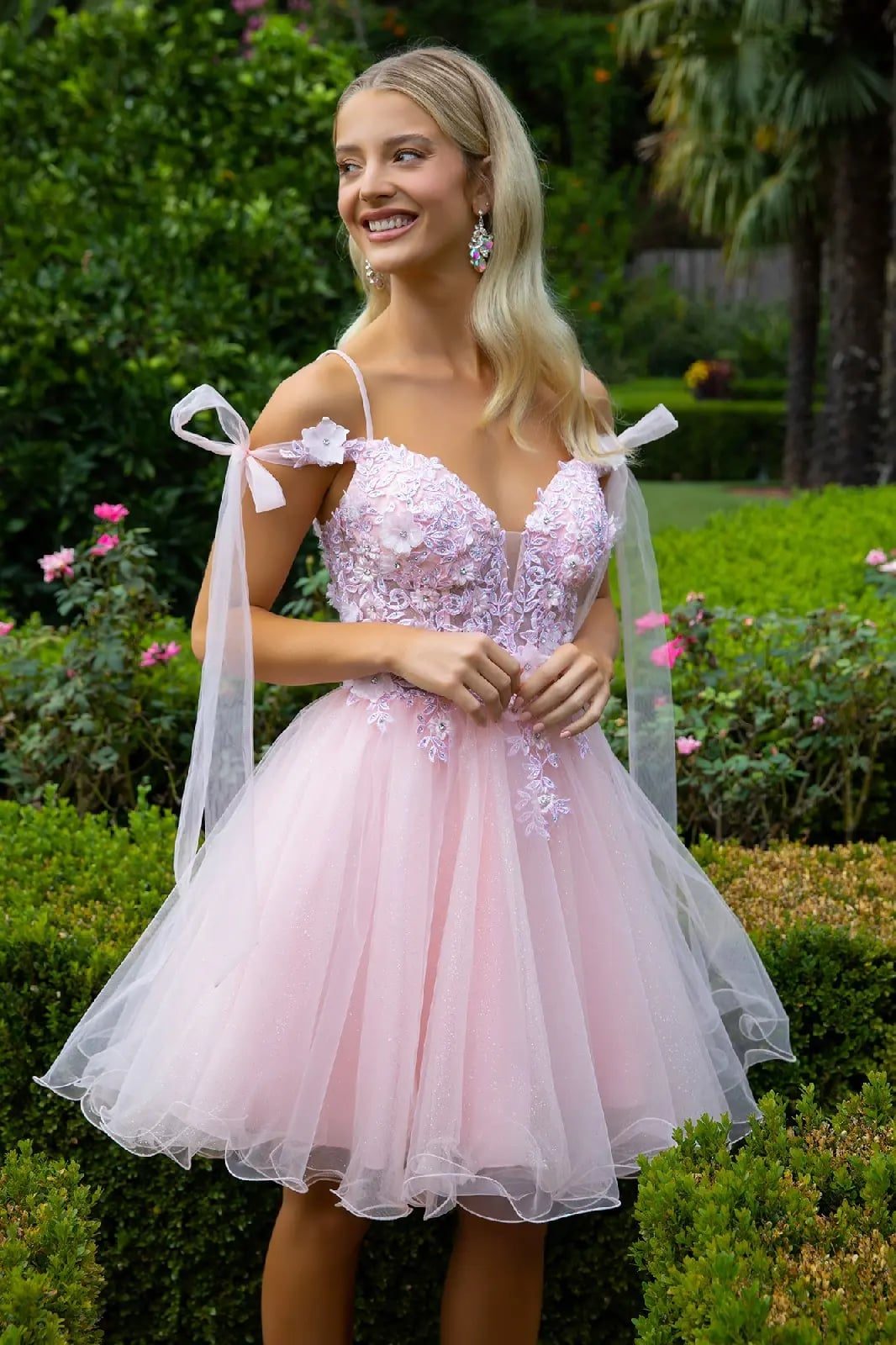 Pale Pink Dress with Floral Appliques and Tulle — Classy Coquette Outfits
