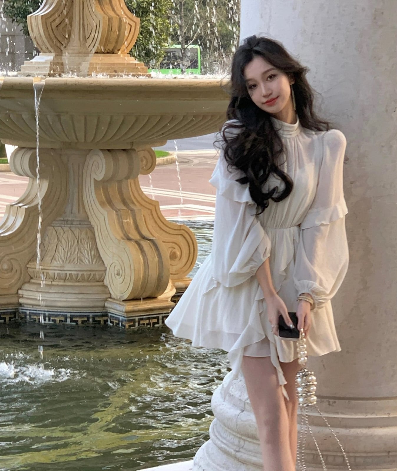 Ivory Ruffled Tiered Dress with Sheer Sleeves — Classy Coquette Outfits