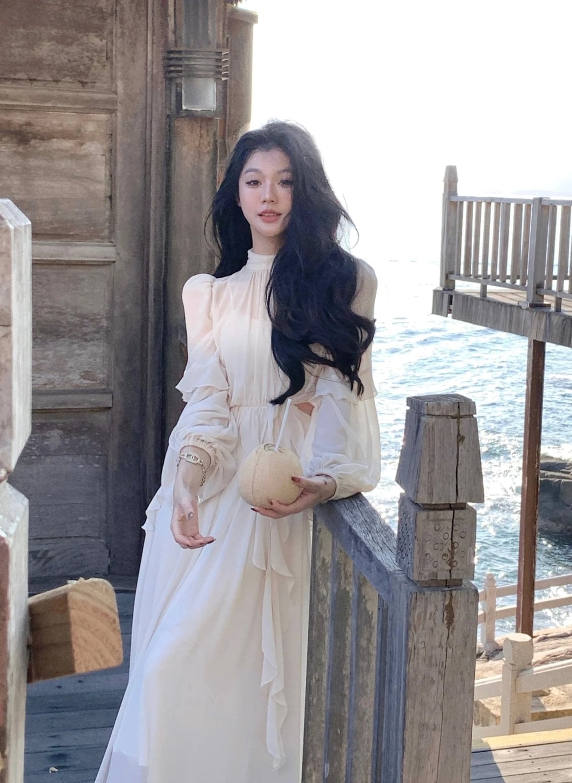 White A-Line Dress with Dramatic Puff Sleeves — Classy Coquette Outfits