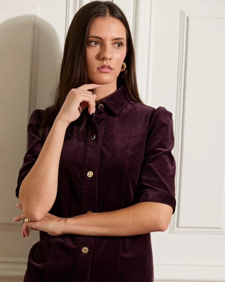 Corduroy Dress In Autumn Shade For Office and Weekend With Deep Plum — Classy Corduroy Dress
