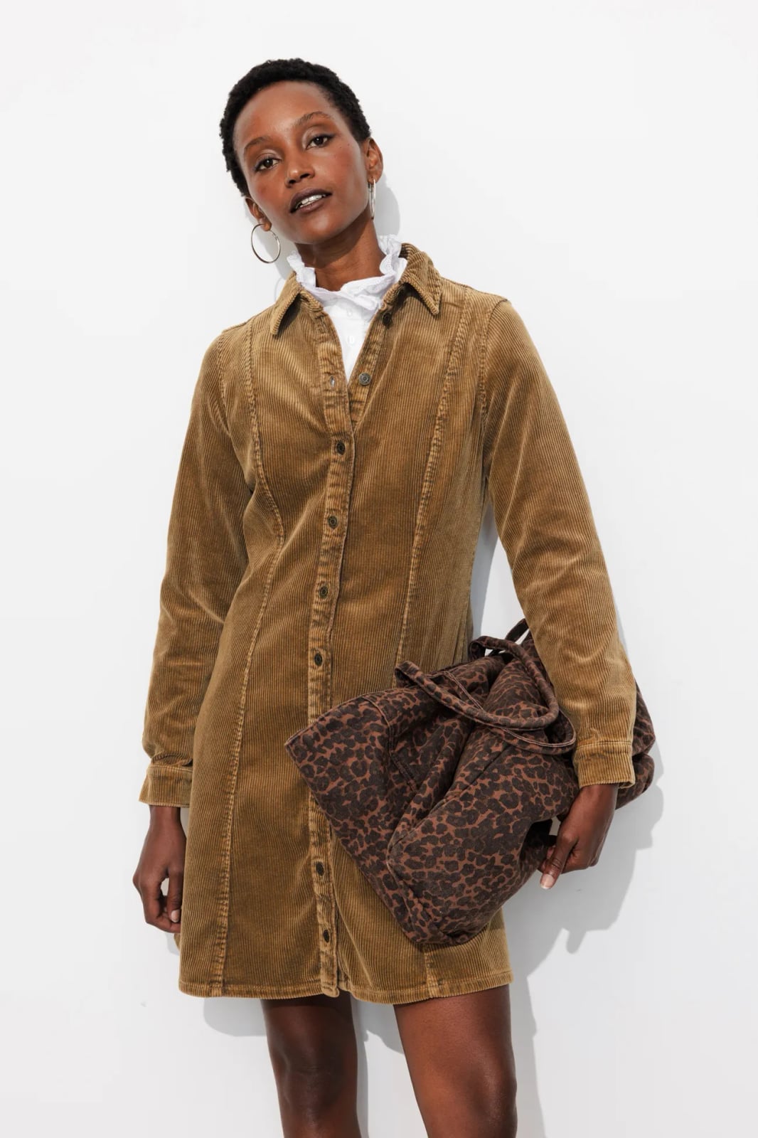 Brown Corduroy Shirt Dress With Defined Waist — Classy Corduroy Dress