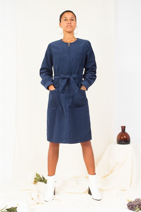 Blue Corduroy Shirt Dress With Zip Front — Classy Corduroy Dress