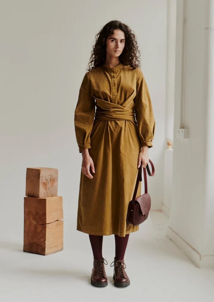 Mustard Yellow Corduroy Midi Wrap Dress — Classy Corduroy Dress