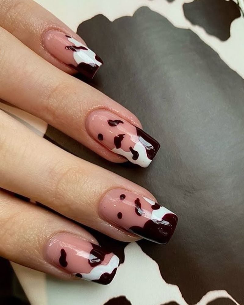 Cow Print Accents on Medium Square Nails — Classy Cow Print Nails