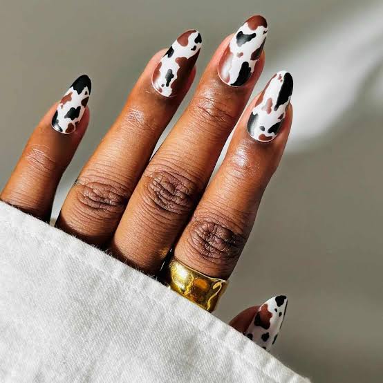 Pastel Cow Print Long Almond Nails — Classy Cow Print Nails