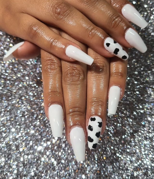 Matte Cow Print and Cute Cow Faces Short Almonds — Classy Cow Print Nails