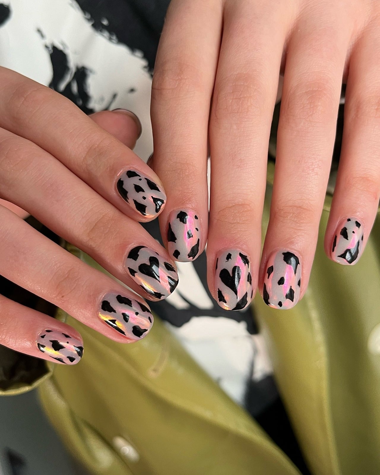 Multi-Color Cow Print Short Oval Nails — Classy Cow Print Nails