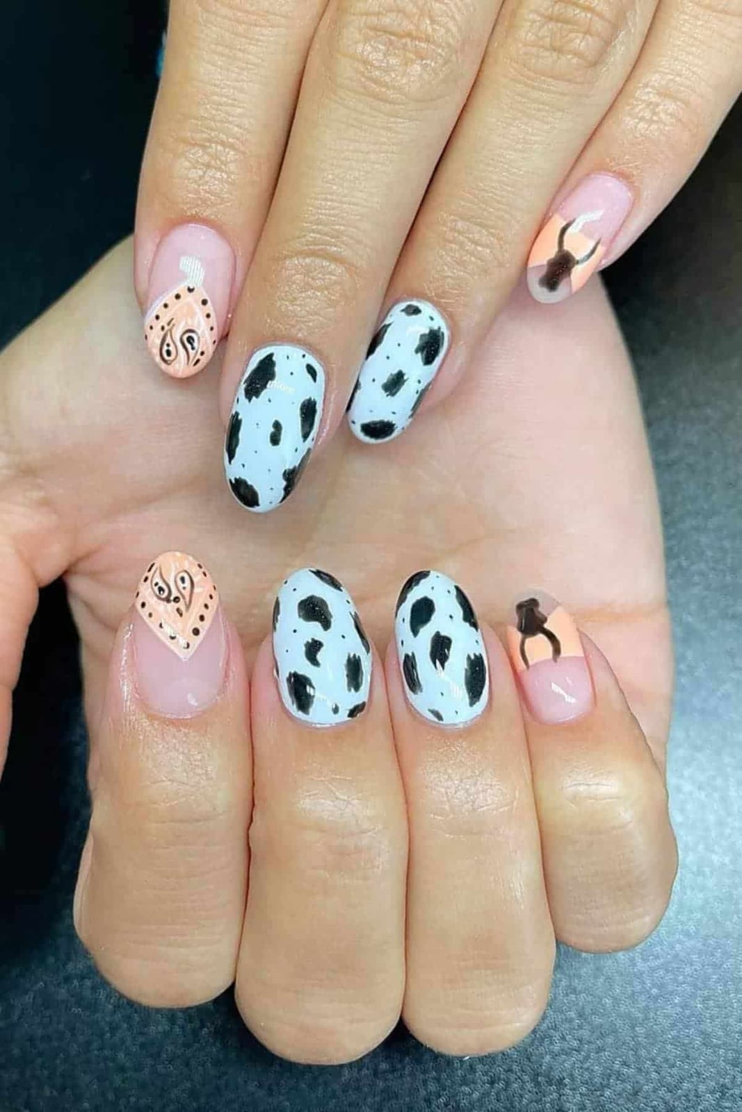 Mixed Print Short Oval Nails — Classy Cow Print Nails