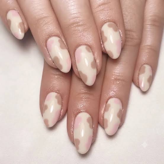 Brown and White Cow Print Medium Oval Nails — Classy Cow Print Nails