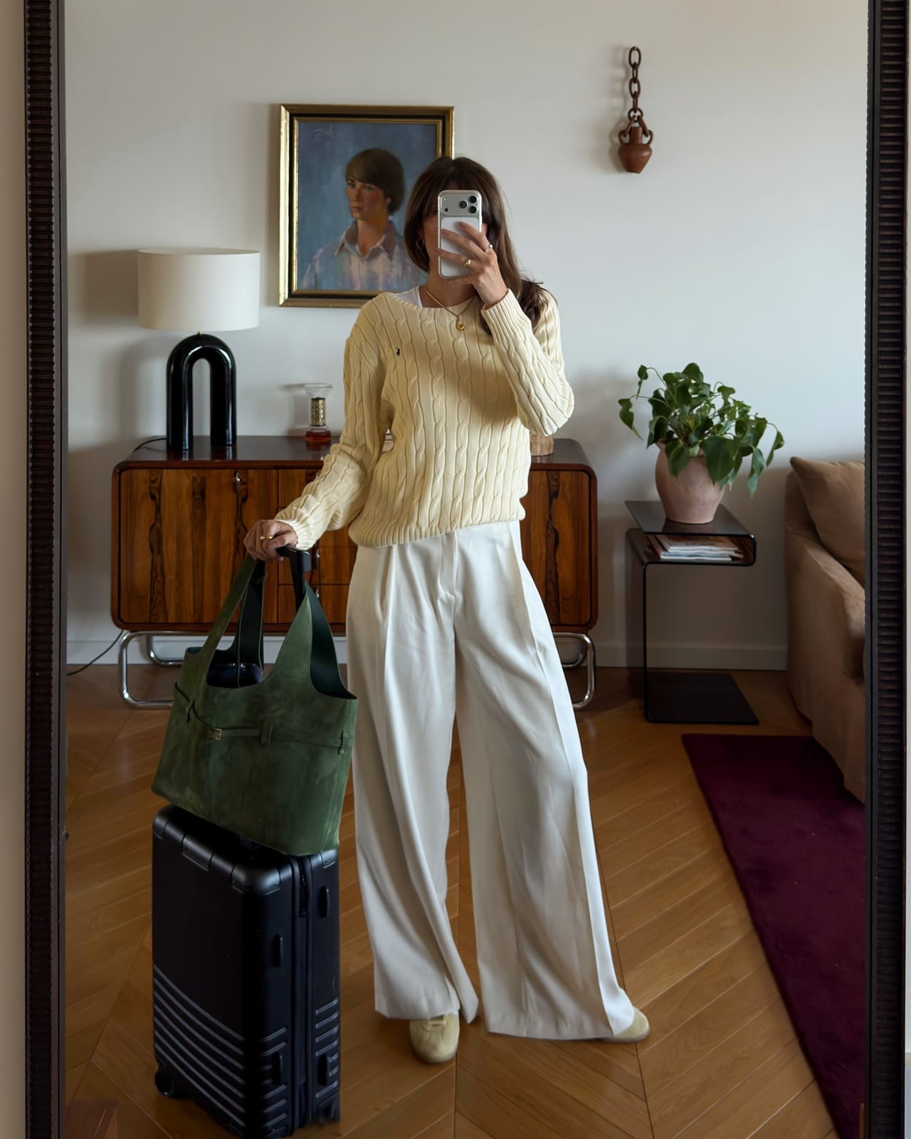 Cream Knit Sweater and Wide-Leg Trousers for Travel — Classy Cream Outfits