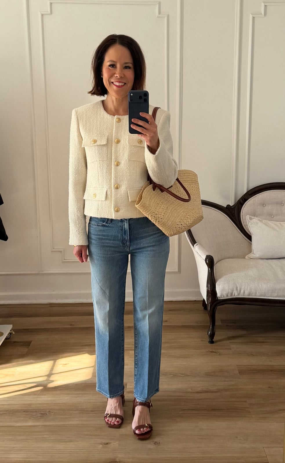 Cream Tweed Jacket with Jeans — Classy Cream Outfits