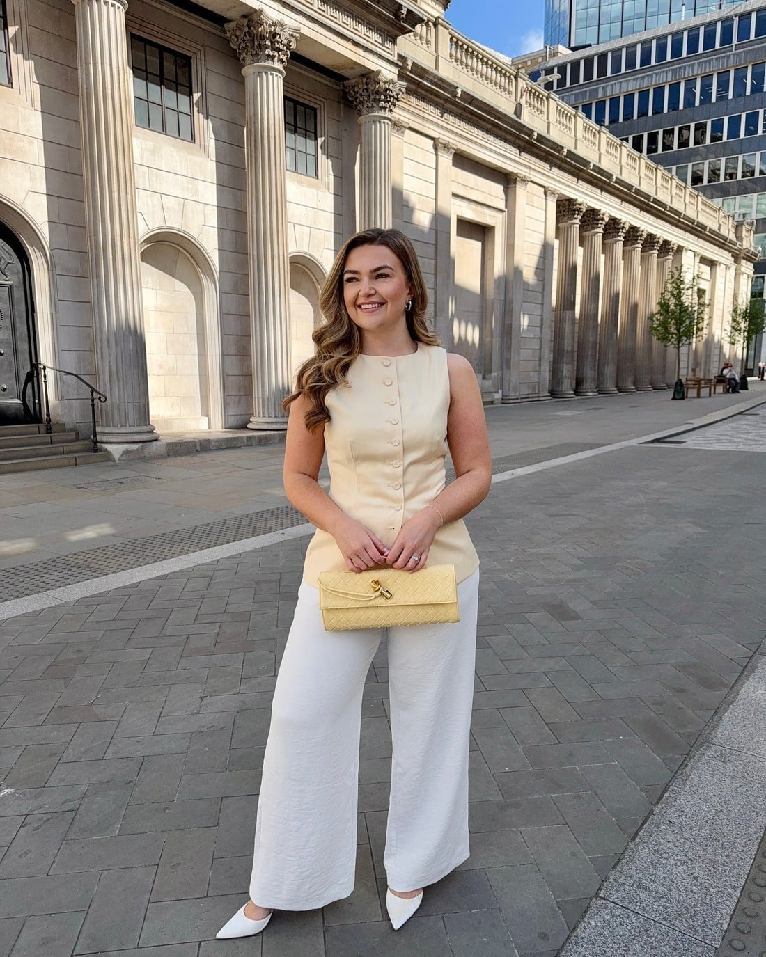 Cream Wide Leg Trousers With Button-Up Top Cream Wide Leg Trousers With Button-Up Top — Classy Cream Pants Outfits