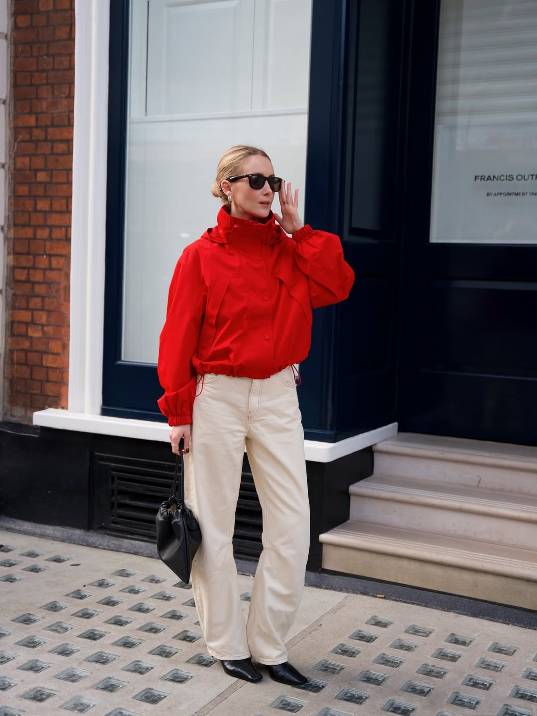 Cream Wide Leg Pants With Bright Red Jacket Cream Wide Leg Pants With Bright Red Jacket — Classy Cream Pants Outfits