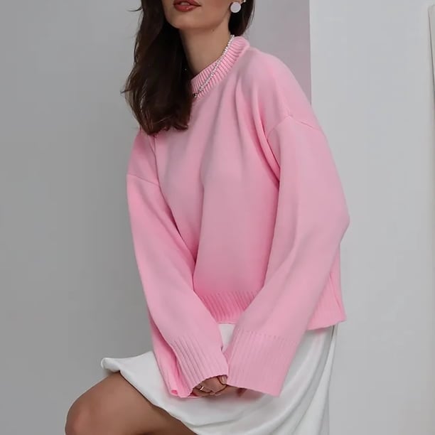 Pink Pearl Embellished Crewneck With White Skirt — Classy Crewneck Outfits