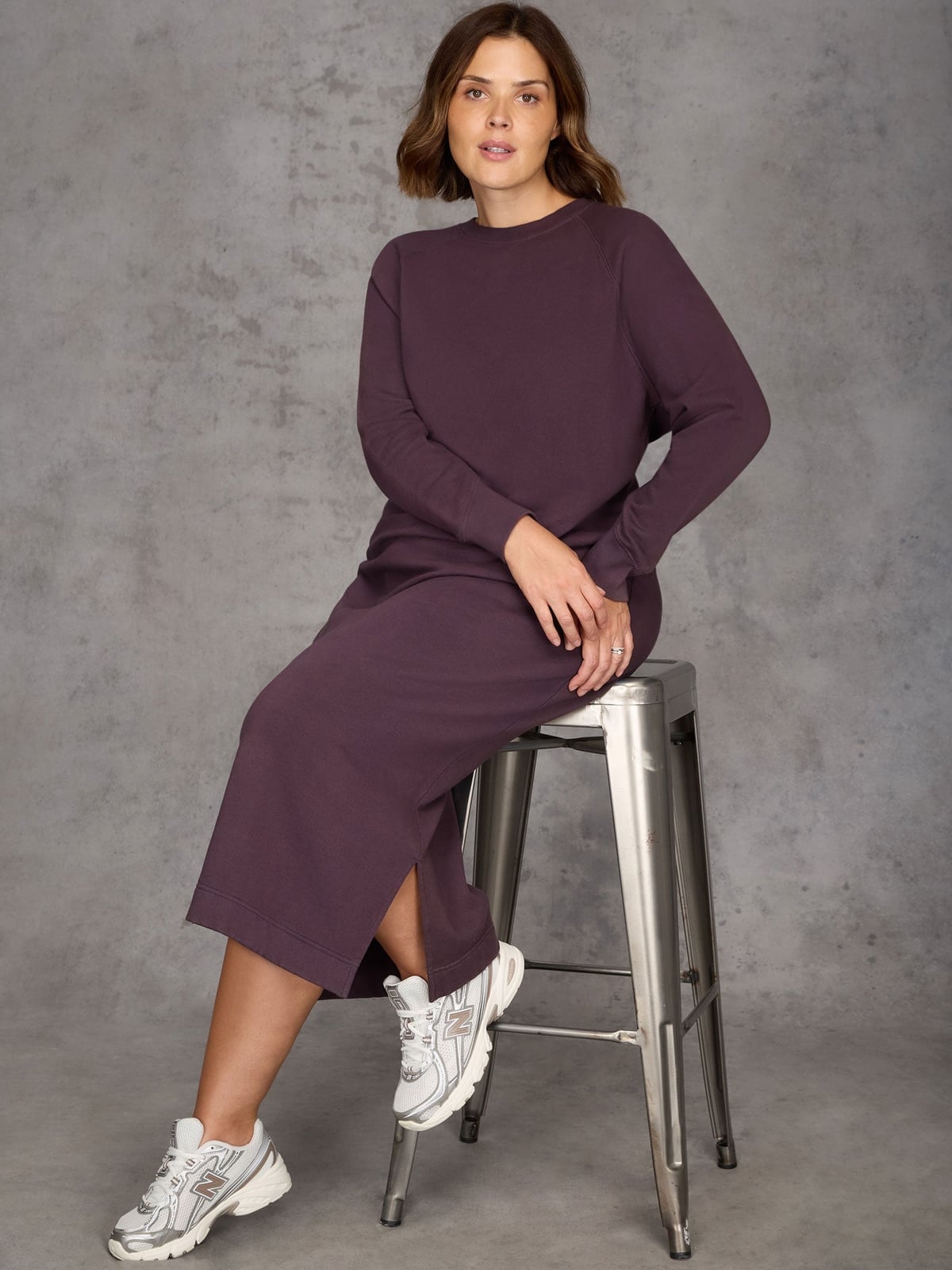 Purple Crewneck Sweatshirt Dress — Classy Crewneck Outfits