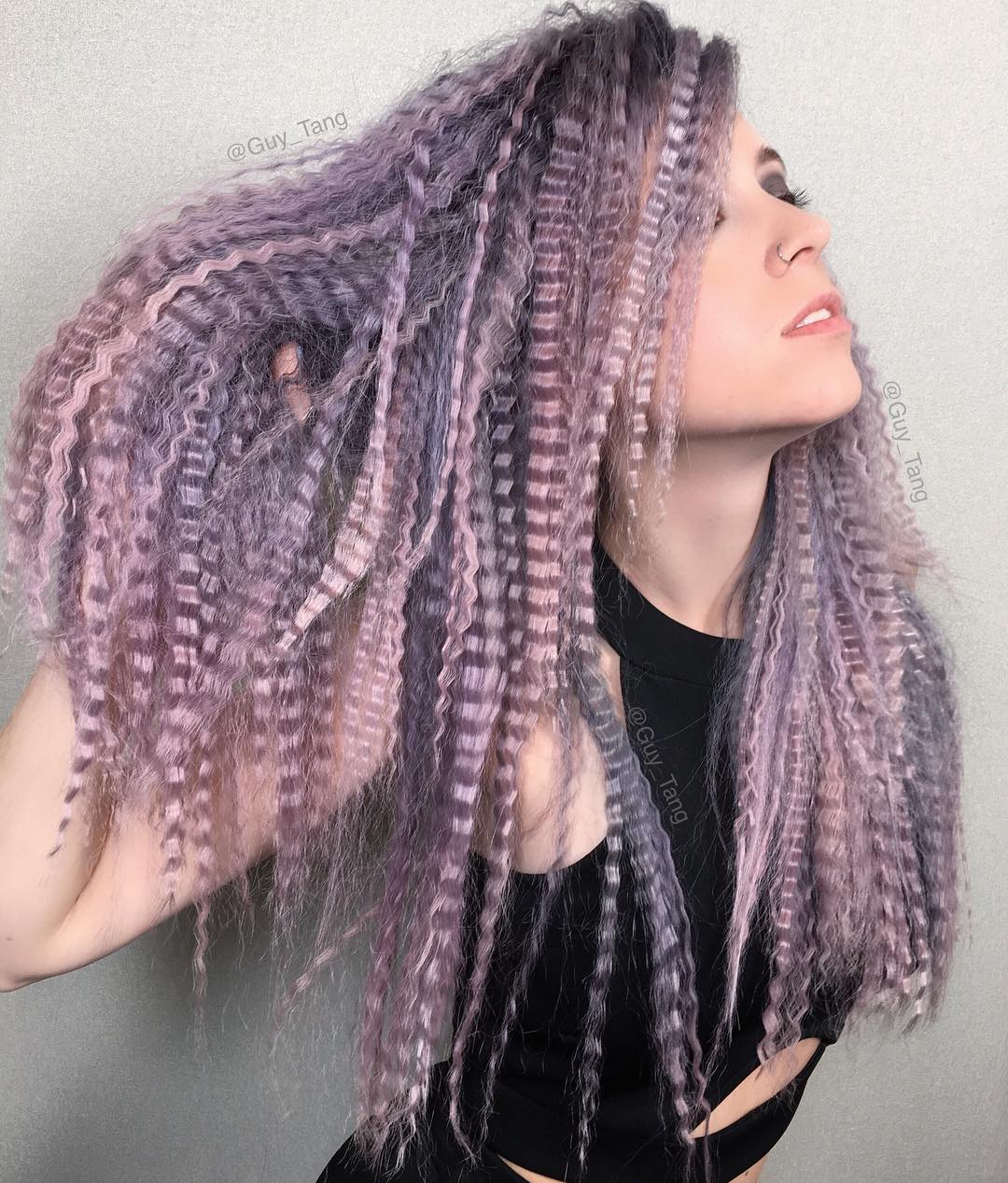 Mid-Back Layered Hair With Purple And Pink Crimps — Classy Crimped Hairstyles