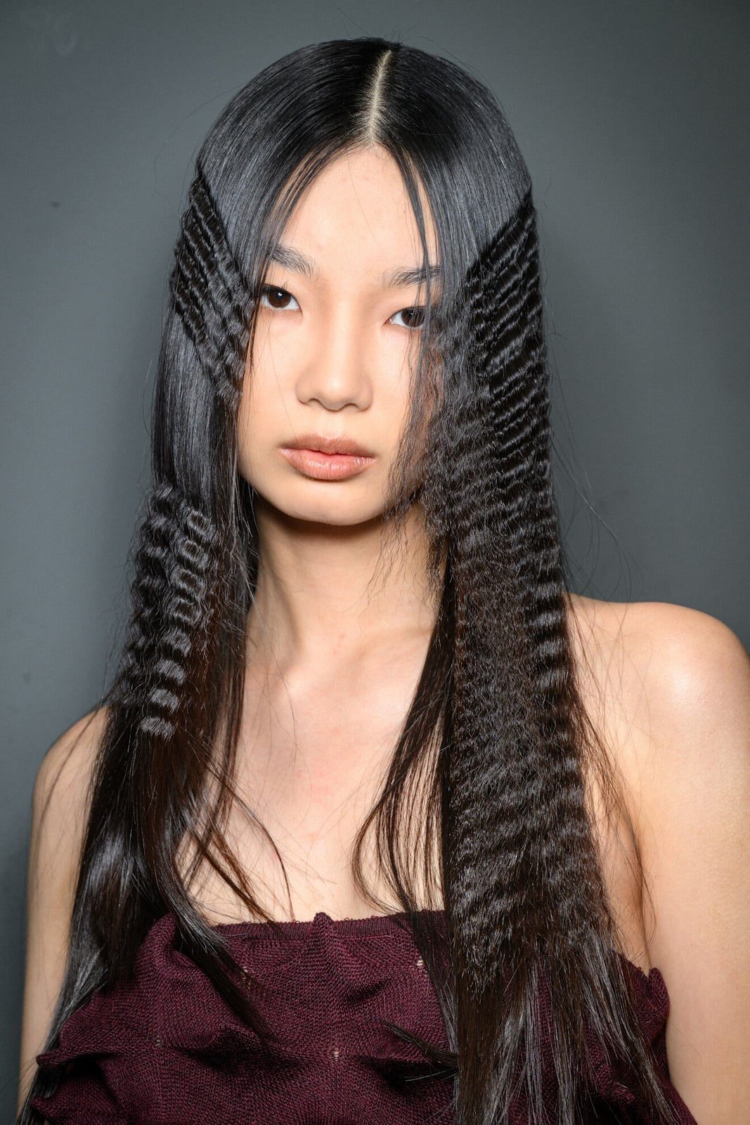 Long Black Hair With Face-Framing Crimped Sections — Classy Crimped Hairstyles