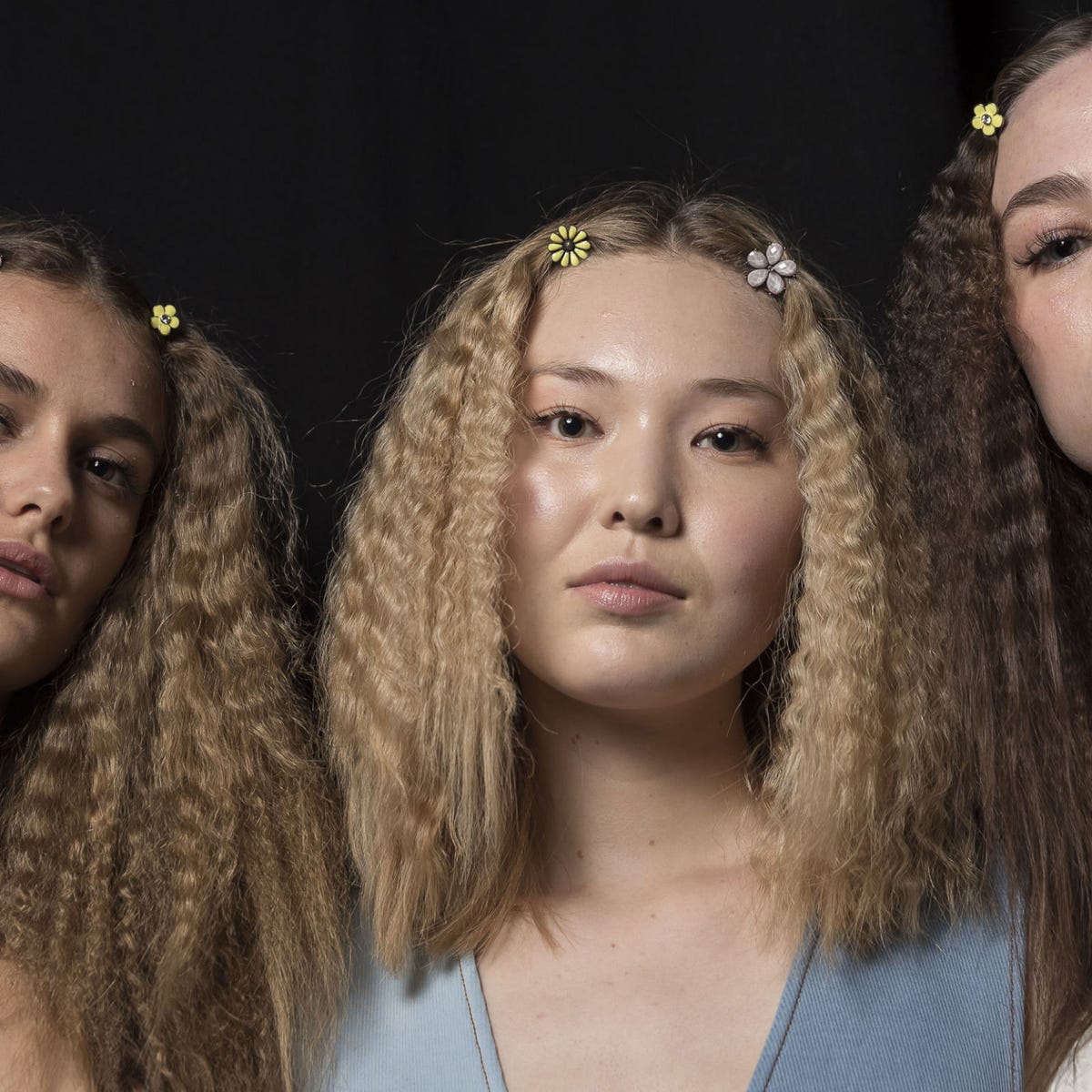 Mid-Back Blonde With Deep Crimp And Curtain Bangs — Classy Crimped Hairstyles