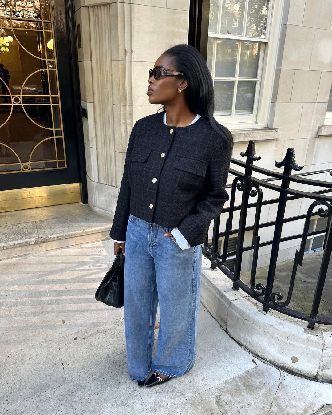 Black Tweed Cropped Jacket with Gold Buttons Black Tweed Cropped Jacket with Gold Buttons — Classy Cropped Jacket Outfits