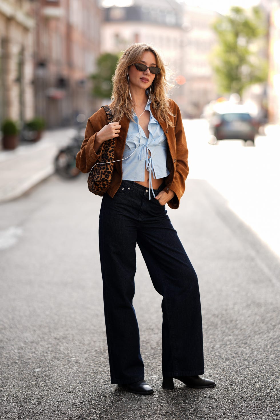 Brown Suede Cropped Jacket with Tie-Front Top Brown Suede Cropped Jacket with Tie-Front Top — Classy Cropped Jacket Outfits