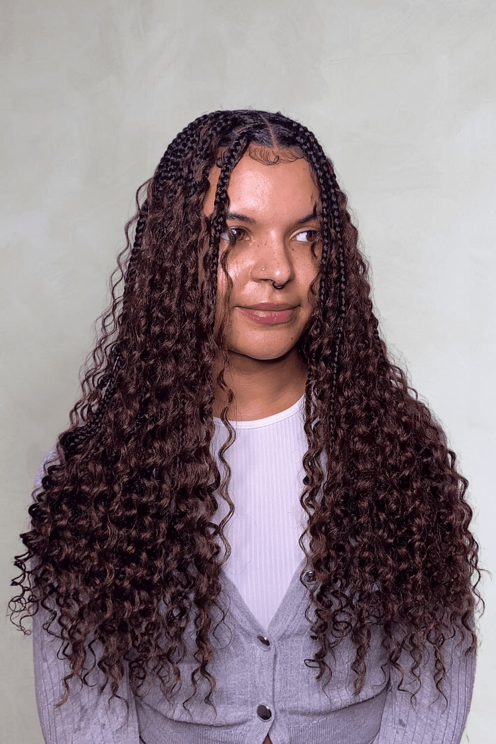Mid-Back Dark Brown Box Braids With Loose Curls Mid-Back Dark Brown Box Braids With Loose Curls — Classy Curls Braids