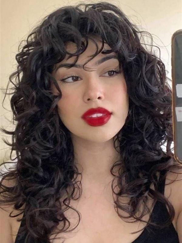 Collarbone Shag With Curtain Bangs, Dark Brown — Classy Curly Hair Cutting
