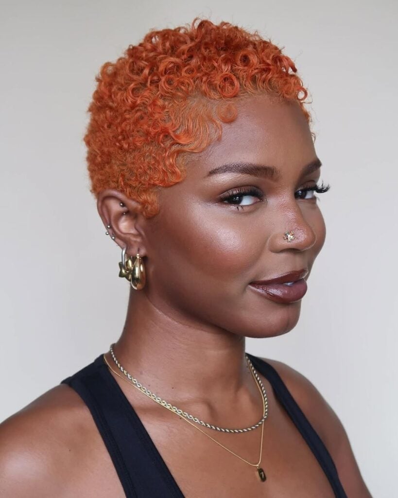Vibrant Orange Curly Pixie — Classy Curly Pixies