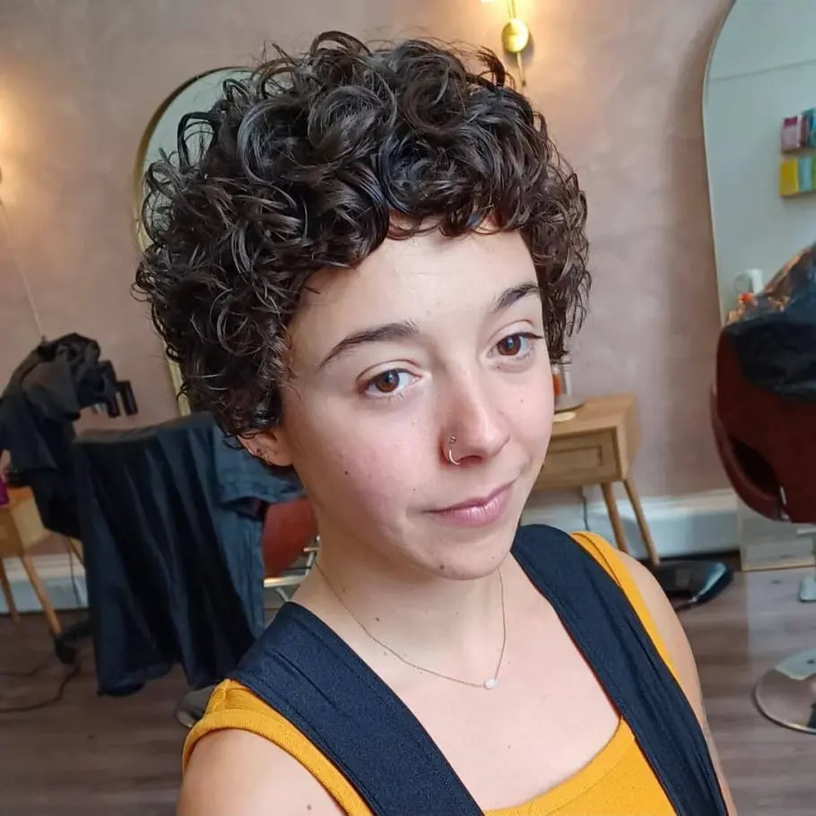 Thick Dark Brown Curly Pixie, Ear — Classy Curly Pixies