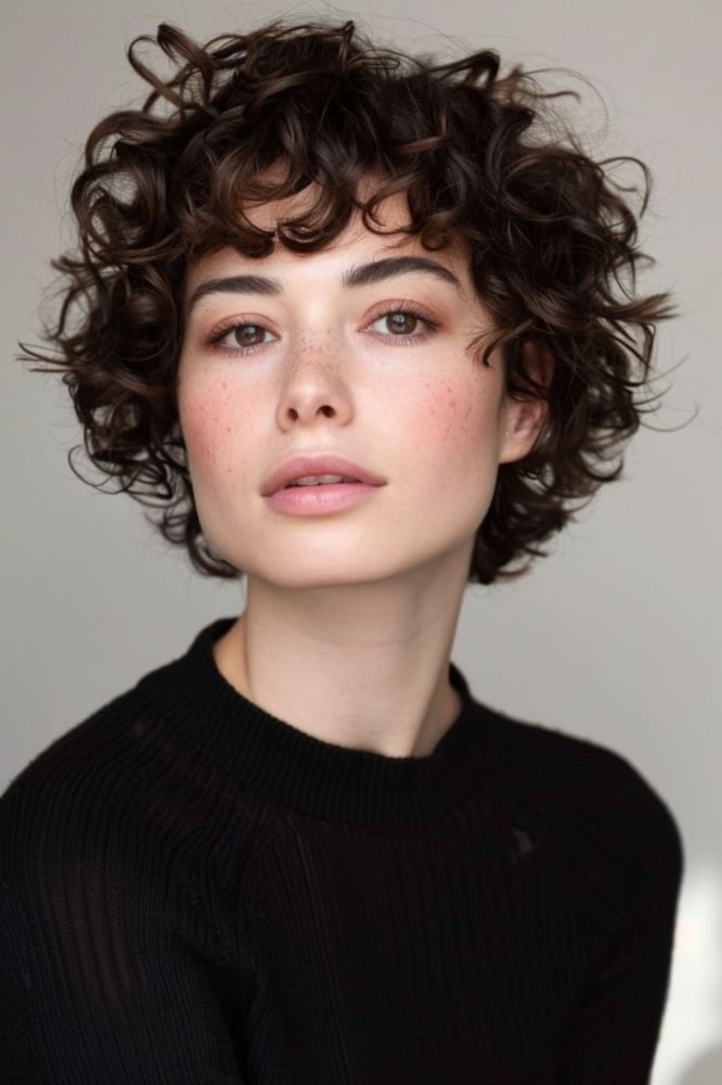 Dark Brown Pixie With Defined Curls, Close-Up Take — Classy Curly Pixies