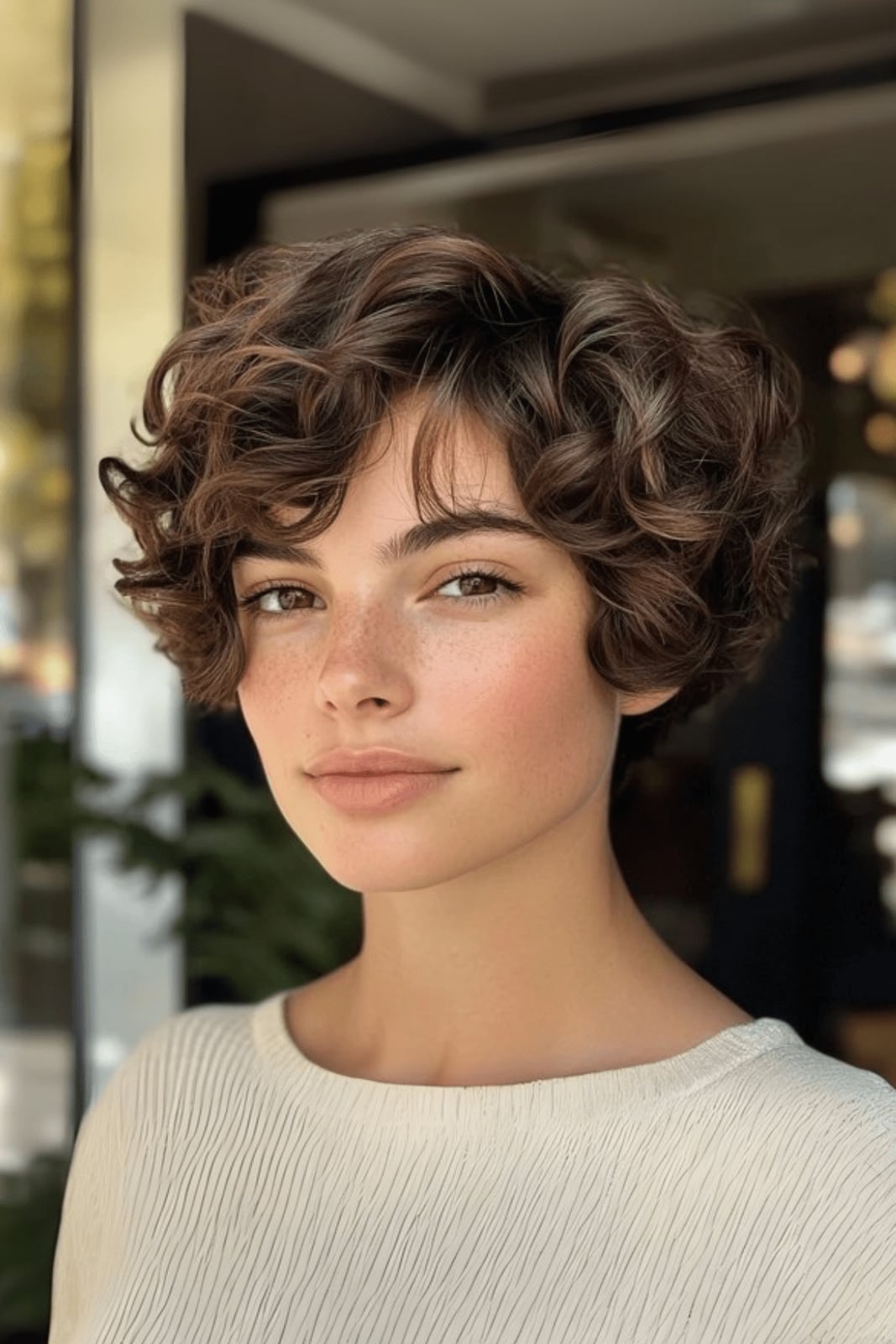 Dark Brown Pixie With Lighter Highlights, Ear — Classy Curly Pixies