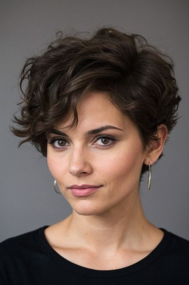 Dark Brown Layered Pixie Chin Length — Classy Curly Pixies