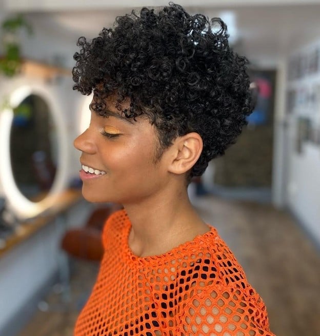Black Pixie With Defined Curls and Fringe — Classy Curly Pixies