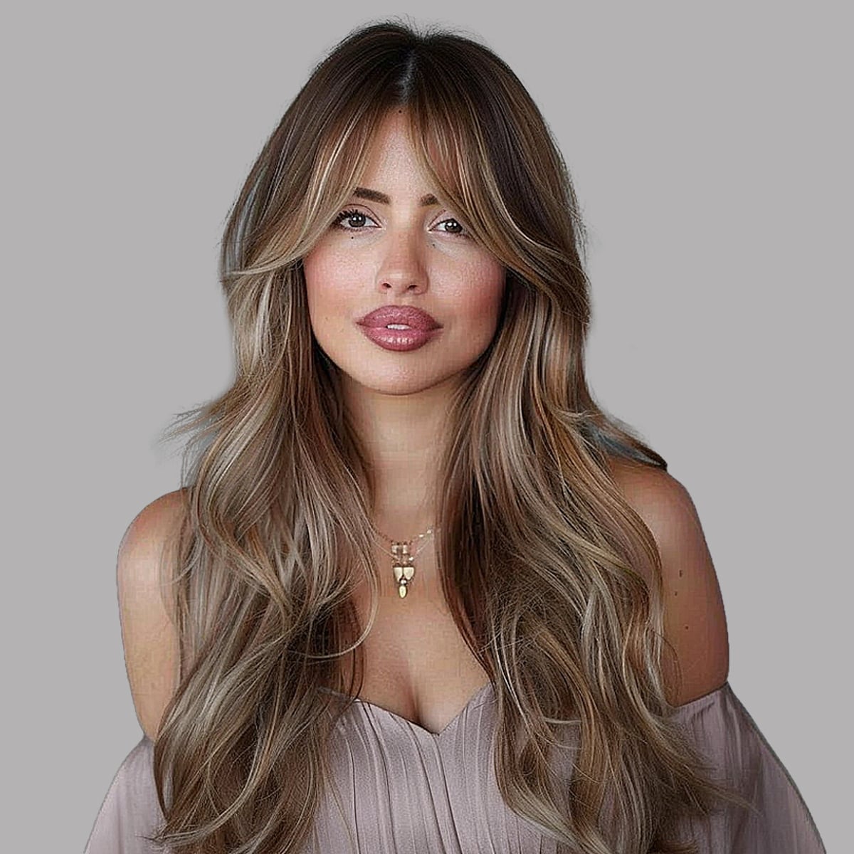 Mid-Back Blonde Balayage Blowout With Waves Mid-Back Blonde Balayage Blowout With Waves — Classy Curtain Bangs