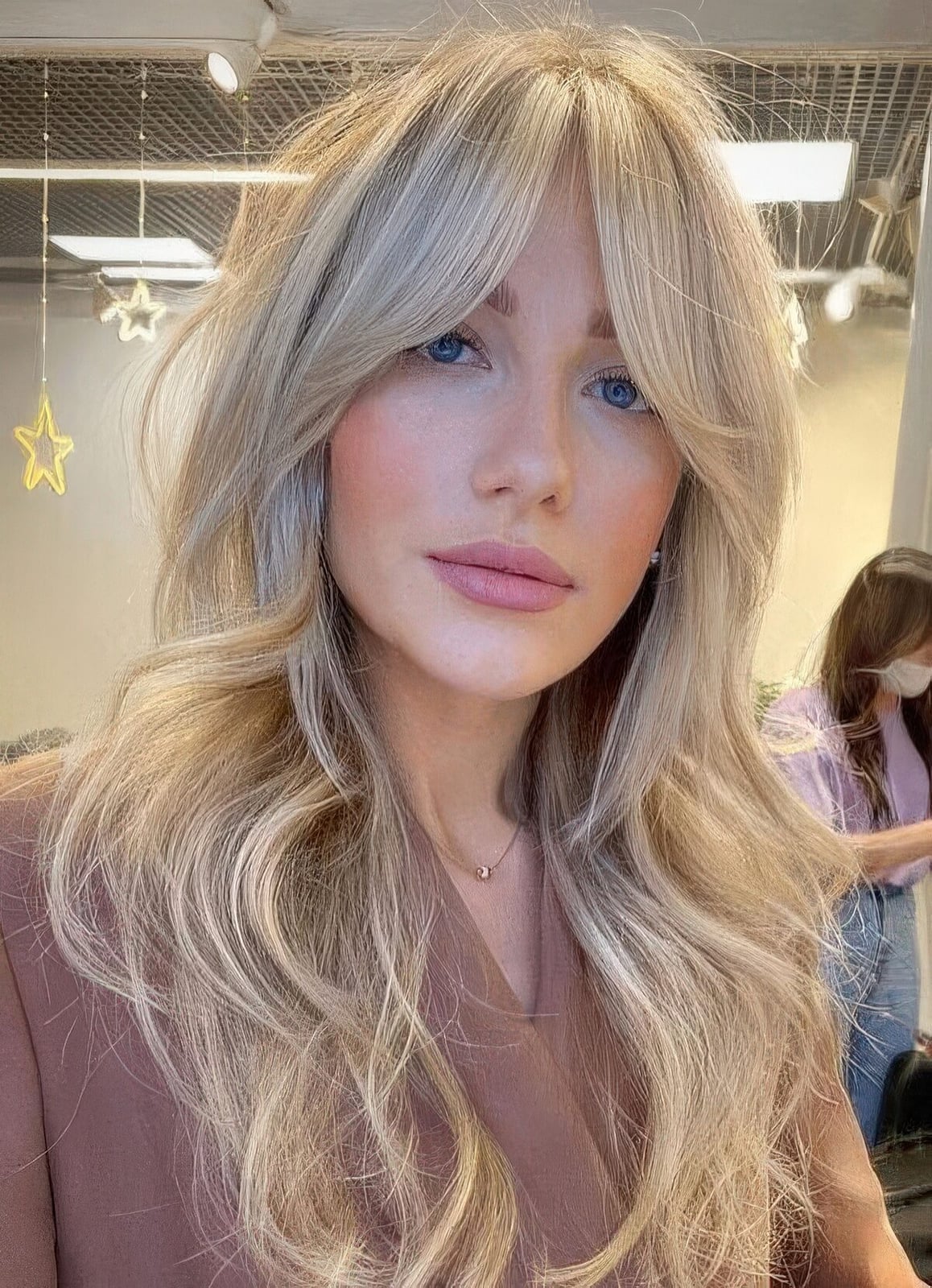Ash Blonde With Subtle Highlights And Soft Waves Ash Blonde With Subtle Highlights And Soft Waves — Classy Curtain Bangs Long