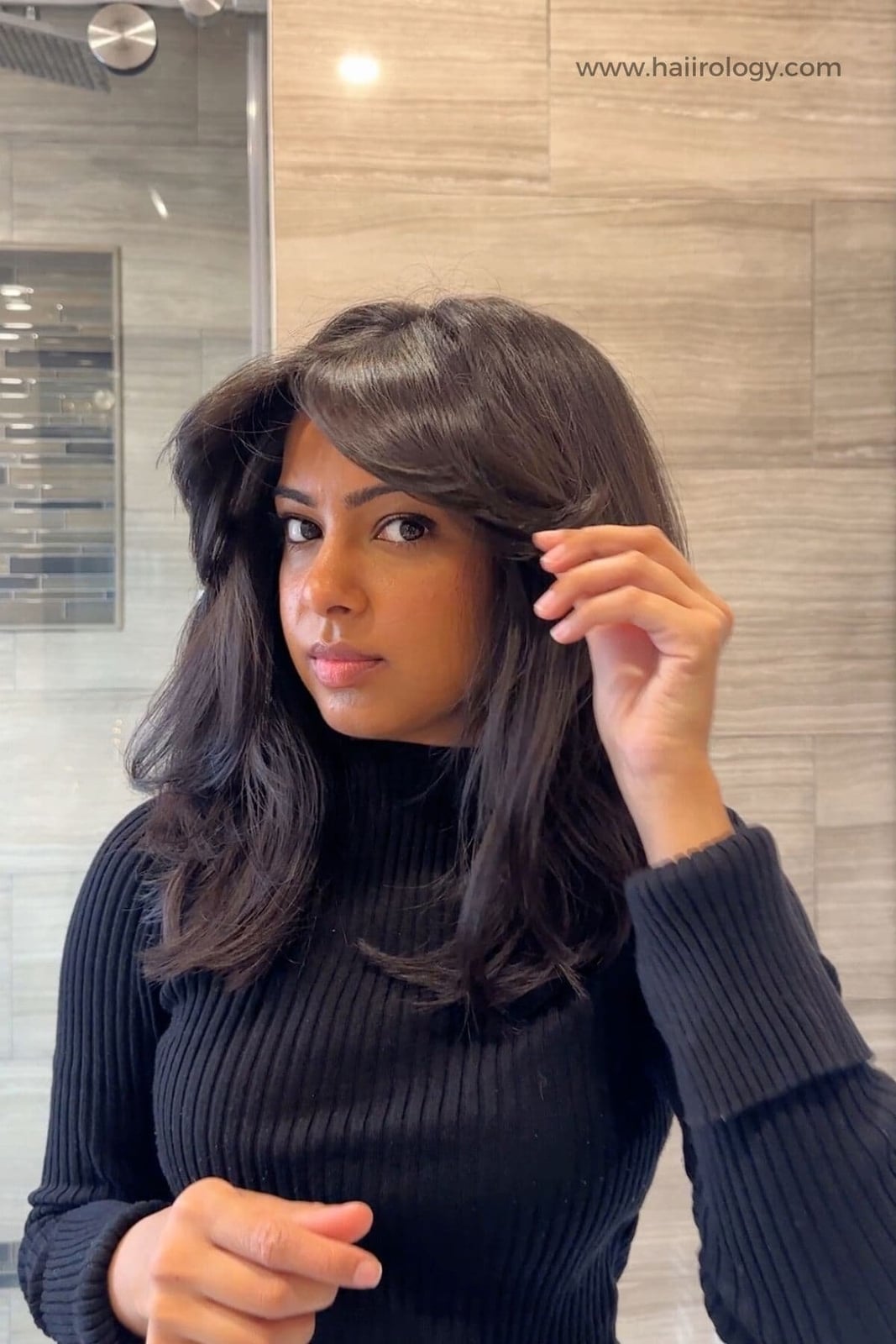 Shoulder Length Dark Brown With Voluminous Blowout Shoulder Length Dark Brown With Voluminous Blowout — Classy Curtain Bangs Long