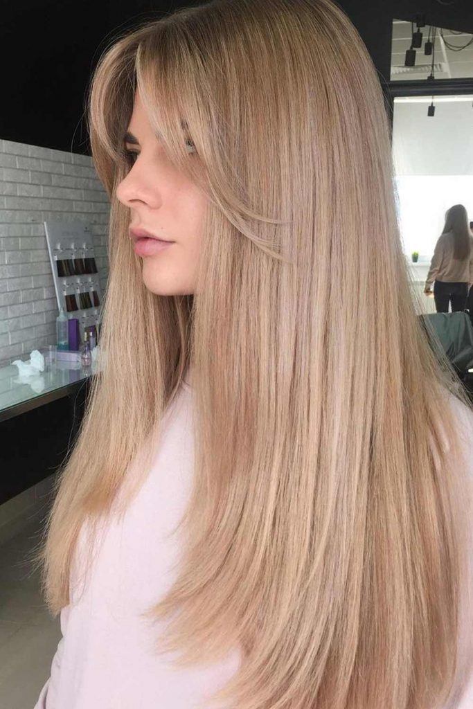 Collarbone Ash Blonde With Straight Layers Collarbone Ash Blonde With Straight Layers — Classy Curtain Bangs Long