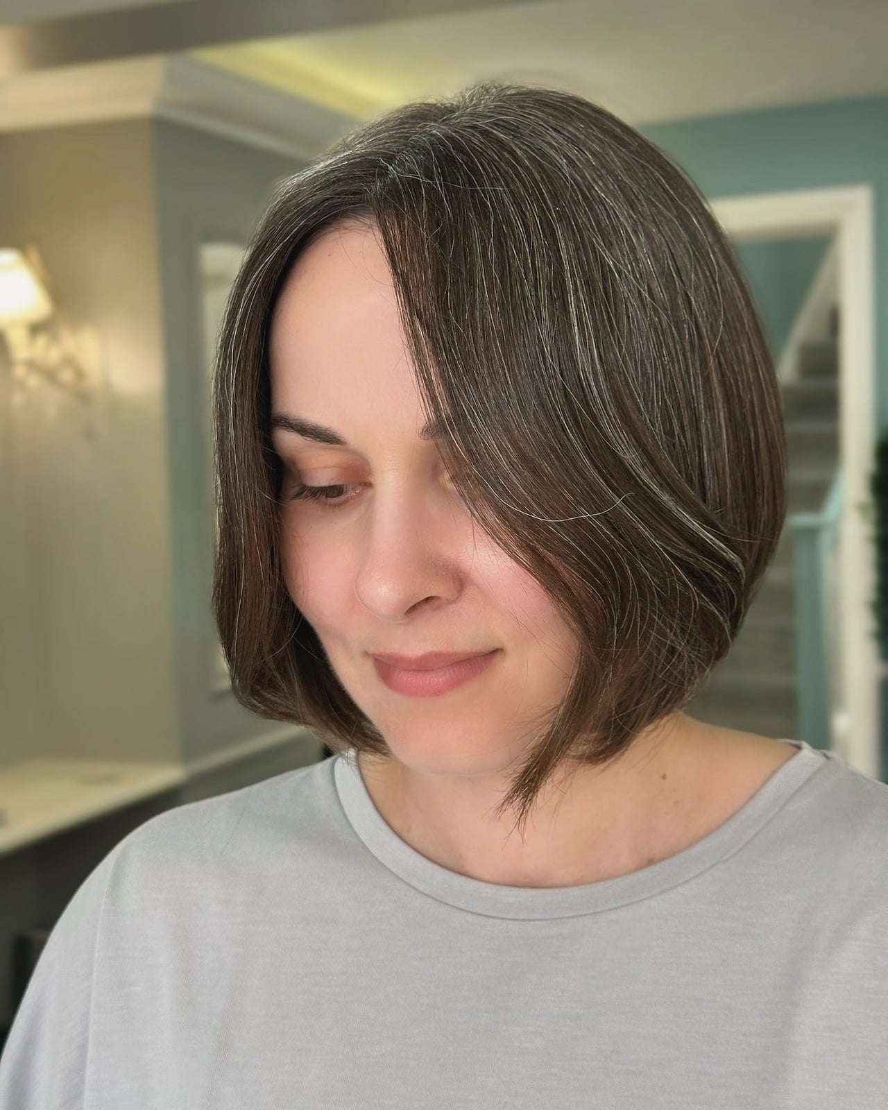 Chin Bob With Natural Grey Streaks — Classy Cut Bob