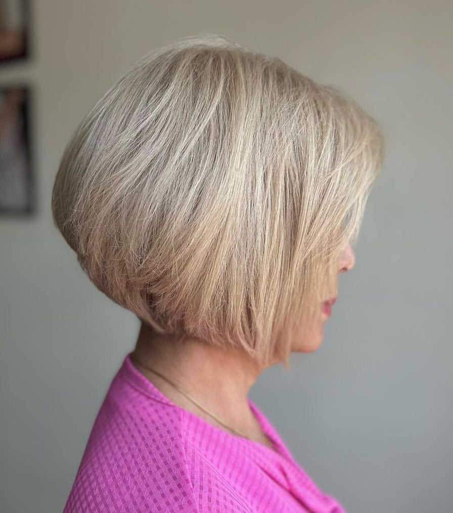 Collarbone Layered Bob Ash Blonde Volume, Wavy — Classy Cut Bob