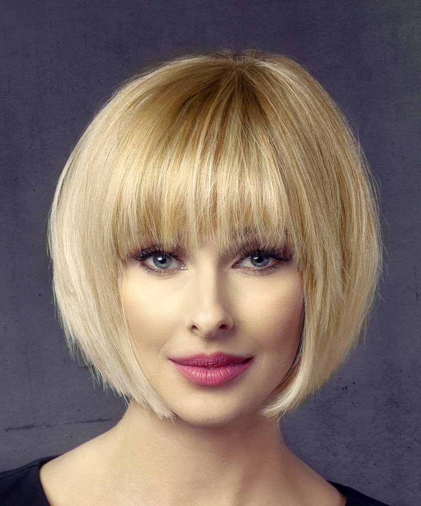 Chin Pageboy Bob With Blunt Bangs, Ash Blonde — Classy Cut Bob