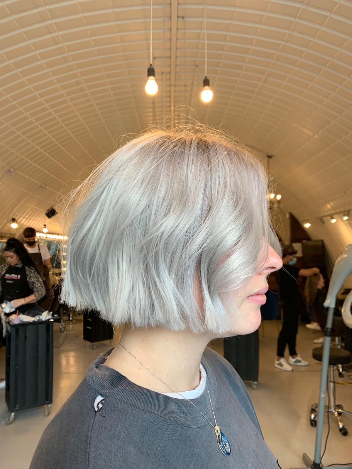 Chin Bob Side Swept Bangs Ash Blonde — Classy Cut Bob