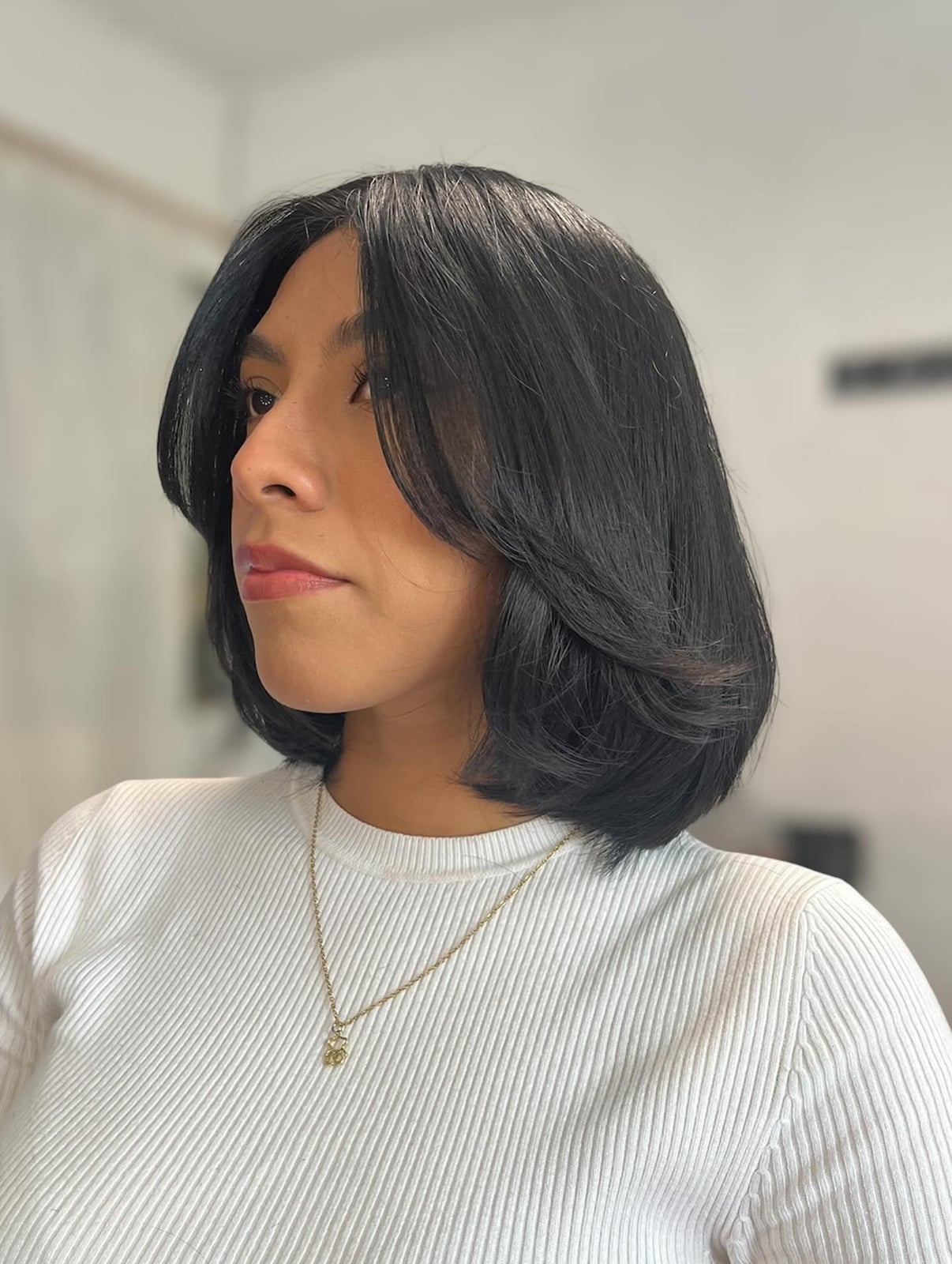 Collarbone Bob Curtain Bangs Dark Brown — Classy Cut Bob