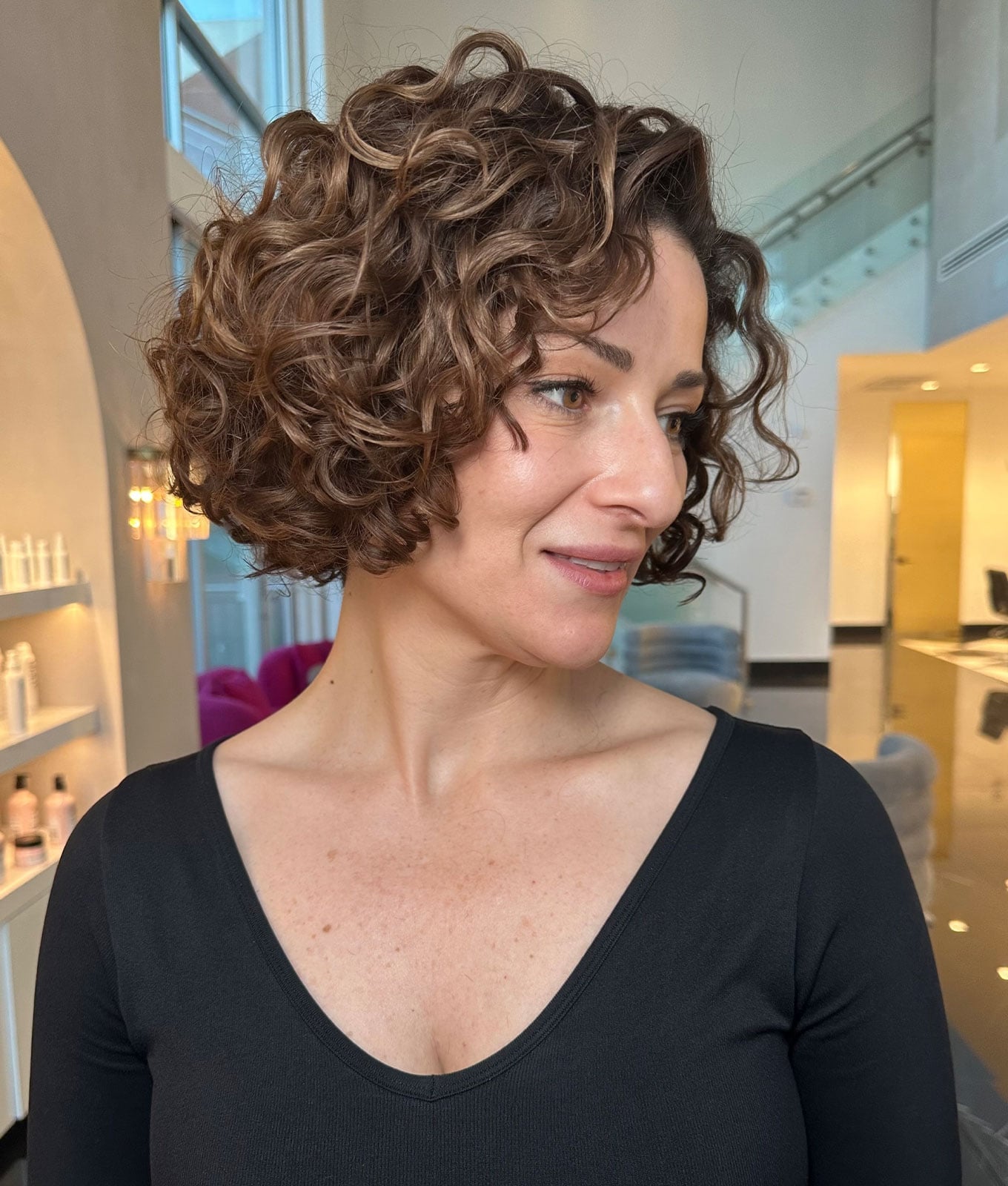 Chin Length Curly Bob Chestnut — Classy Cut Bob