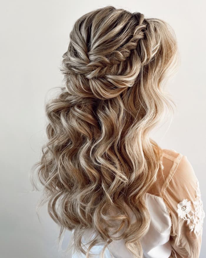 Half Updo With Braided Crown, Mid-Back — Classy Dance Hair