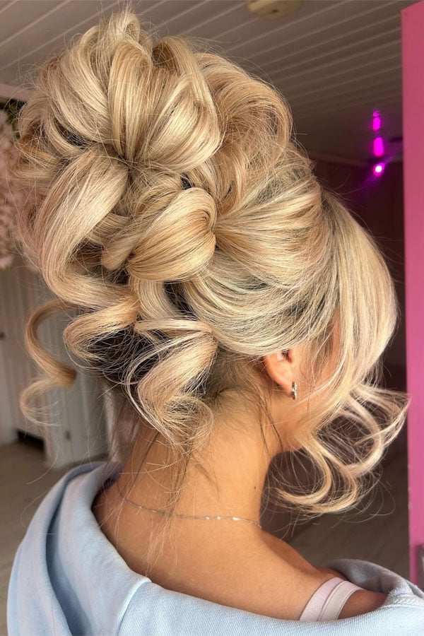 Voluminous Curled Ash Blonde Updo — Classy Dance Hair