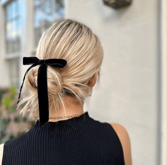 Blonde Low Bun With Velvet Bow — Classy Dance Hair