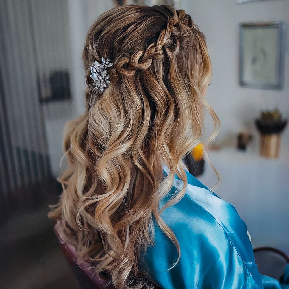Wavy Blonde Collarbone Style With Braided Accent — Classy Dance Hairstyles